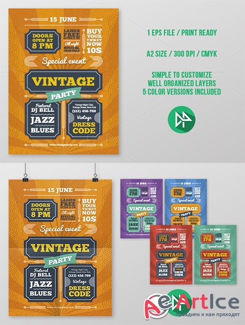 Vintage Party Poster Template - Creativemarket 44390