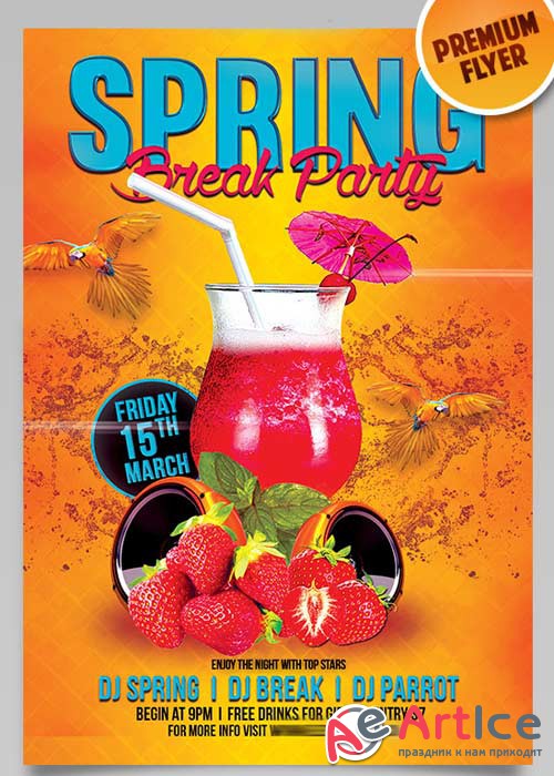 Spring Break Party Flyer PSD Template + Facebook Cover