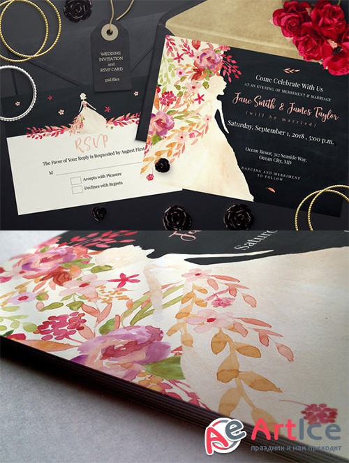 Wedding Invitation and RSVP - Creativemarket 556955
