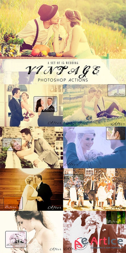 Aesthetic Vintage Wedding PS Actions - Creativemarket 327810
