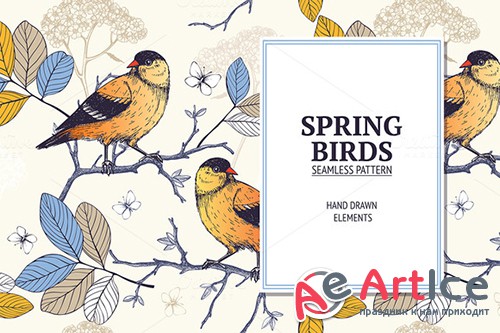Natural pattern with birds - Creativemarket 236881