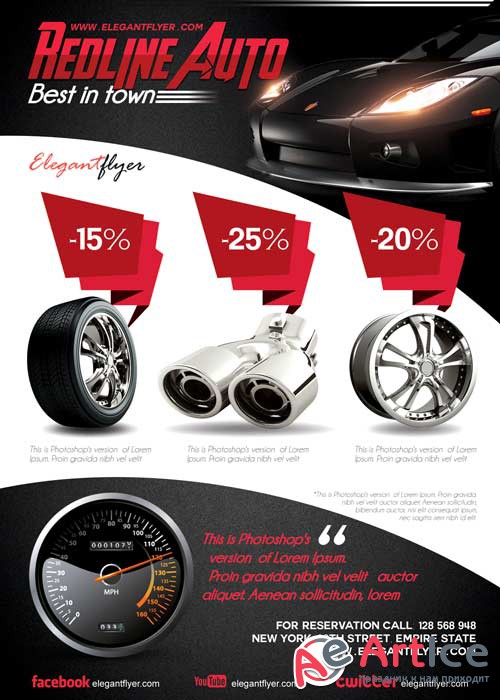 Redline Auto Flyer PSD Template + Facebook Cover