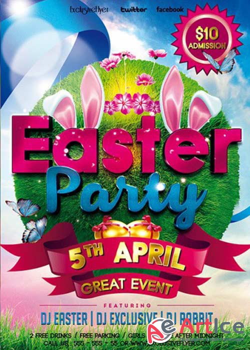 Easter Party V5  Premium Flyer Template + Facebook Cover