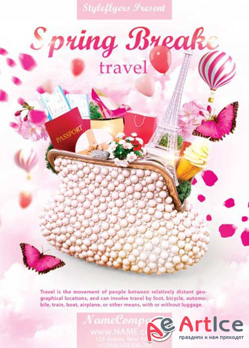Spring Breake Travel PSD Flyer Template with Facebook Cover