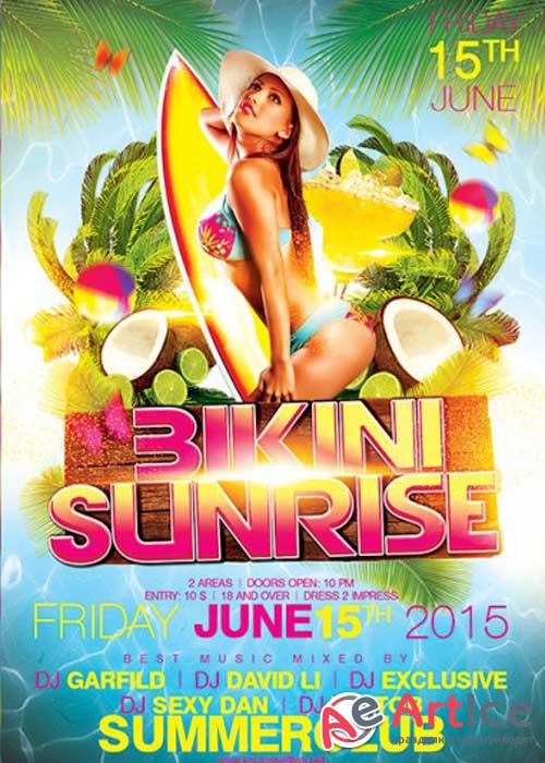 Bikini Sunrise Premium Flyer Template + Facebook cover