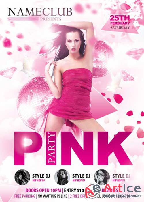 Pink Party Flyer V3 PSD Template + Facebook Cover