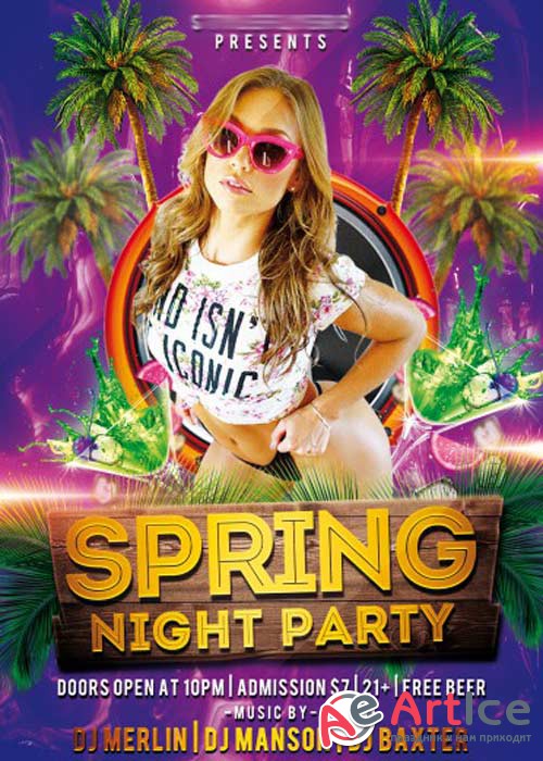 Spring Night V5 Party PSD Flyer PSD Template + Facebook Cover