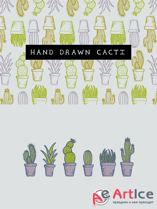 Hand drawn cacti - Creativemarket 414721