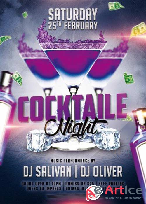 Cocktaile Night Flyer PSD Template + Facebook Cover