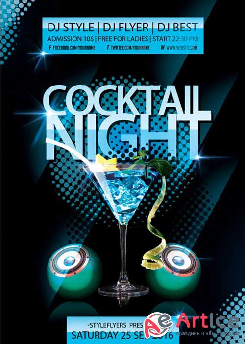 Cocktail Night Party Flyer PSD Template + Facebook Cover