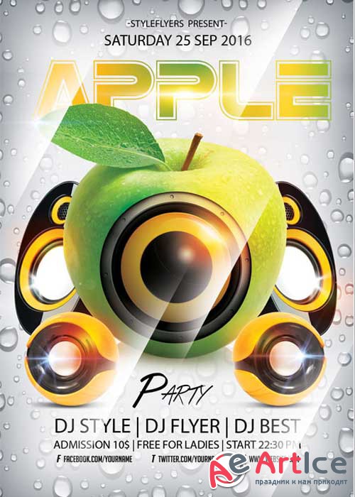 Apple Party Flyer PSD Template + Facebook Cover