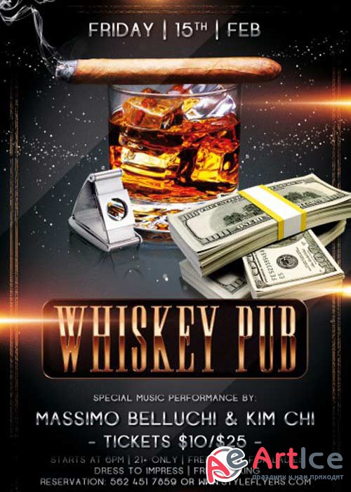 Whisky Pub PSD Premium Flyer Template + Facebook Cover