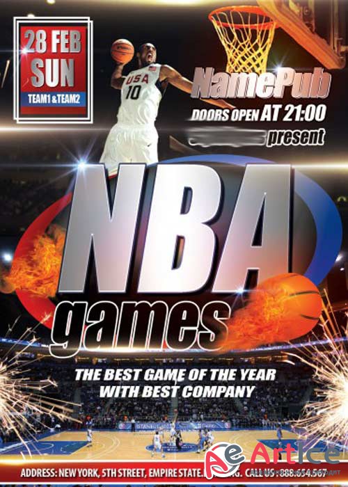 NBA Games PSD Premium Flyer Template + Facebook Cover