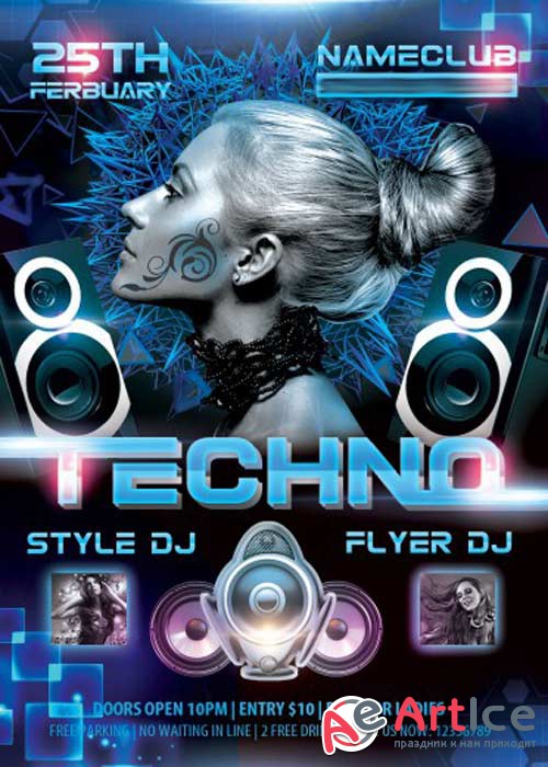 Techno V1 Flyer PSD Template + Facebook Cover