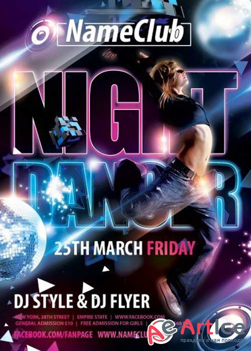 Night Dancer V1 Flyer PSD Template + Facebook Cover