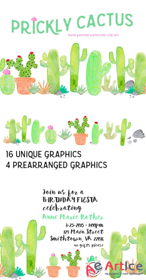 Cactus Watercolor Clip Art - Creativemarket 335156