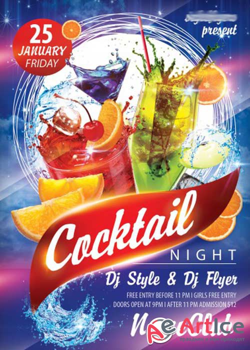 Cocktail Night V1 Flyer PSD Template + Facebook Cover