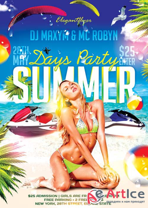 Summer Days Party V1 Flyer PSD Template + Facebook Cover