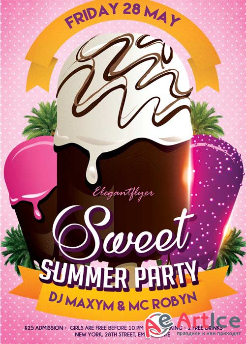 Sweet Summer Party Flyer V1 PSD Template + Facebook Cover