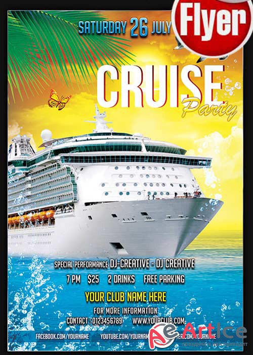 Cruise Party Flyer V2 PSD Template + Facebook Cover