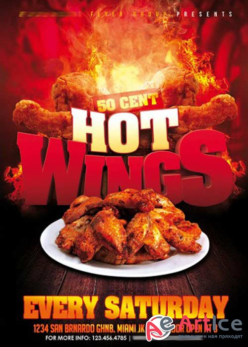 Hot Wings Flyer PSD Template + Facebook Cover