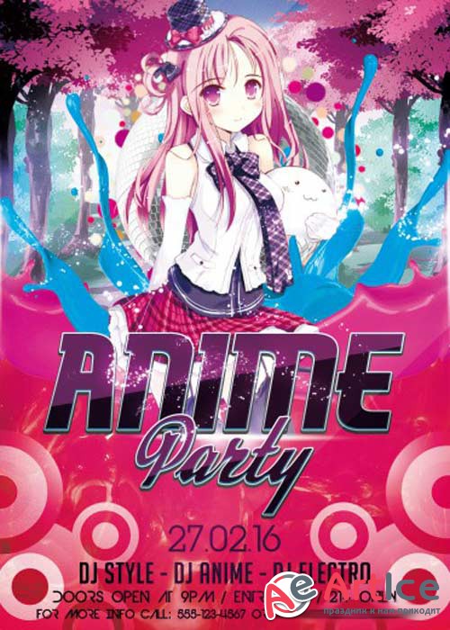 Anime Party V4 Flyer PSD Template + Facebook Cover