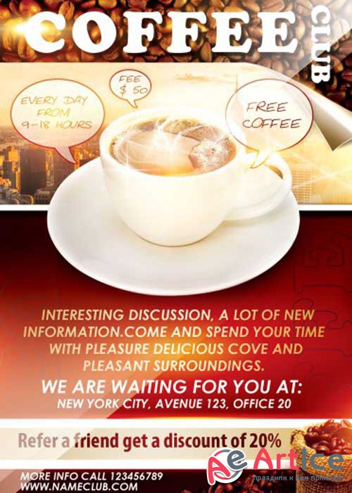 offee Club Flyer PSD Template + Facebook Cover