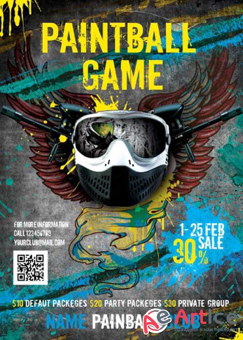 Paintball Game Sport V3 Flyer PSD Template + Facebook Cover