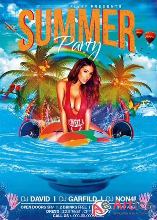 Summer Party V10 Premium Flyer Template + Facebook Cover