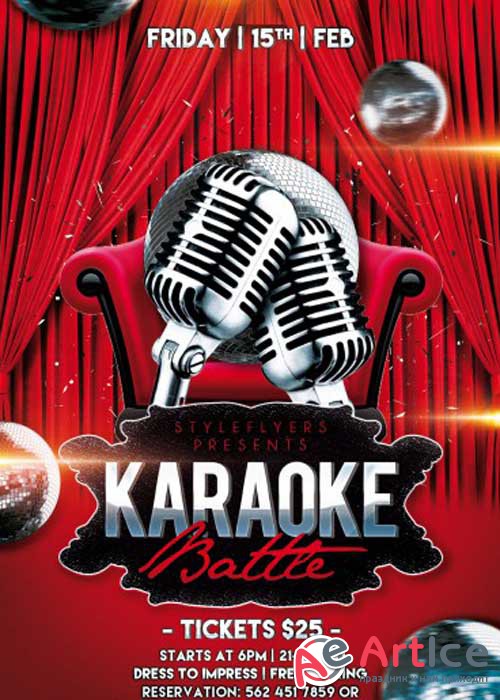 Karaoke Battle Party PSD Flyer Template with Facebook Cover