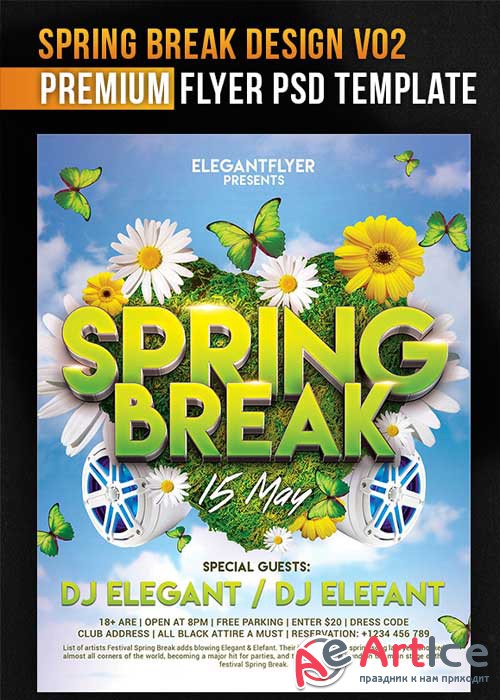 Spring Break Design V02 Flyer PSD Template + Facebook Cover