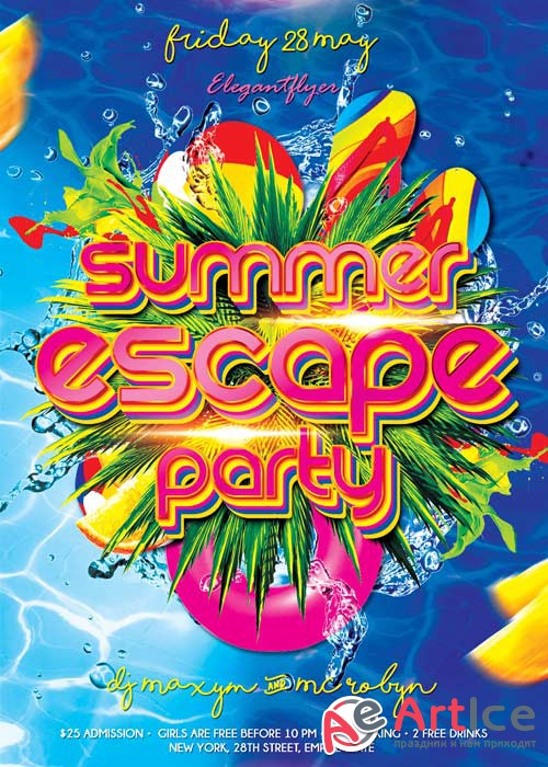 Summer Escape Party V1 Flyer PSD Template + Facebook Cover