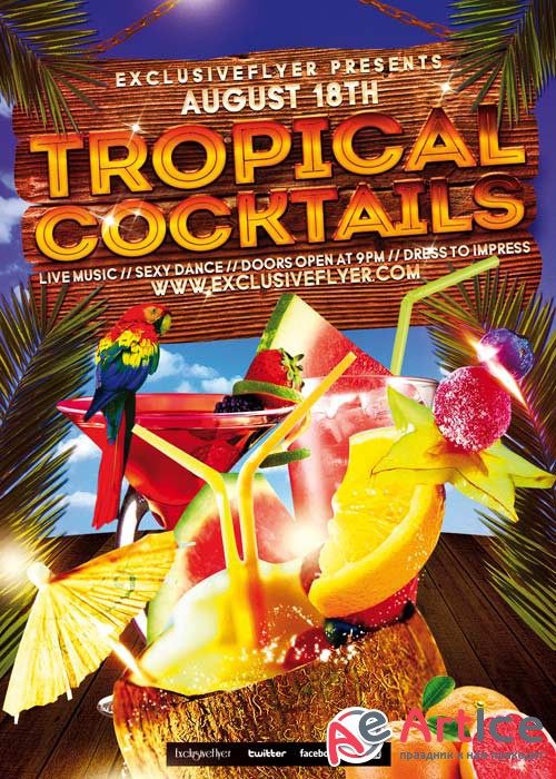 Tropical Cocktails Party V5 Club and Party Flyer PSD Template