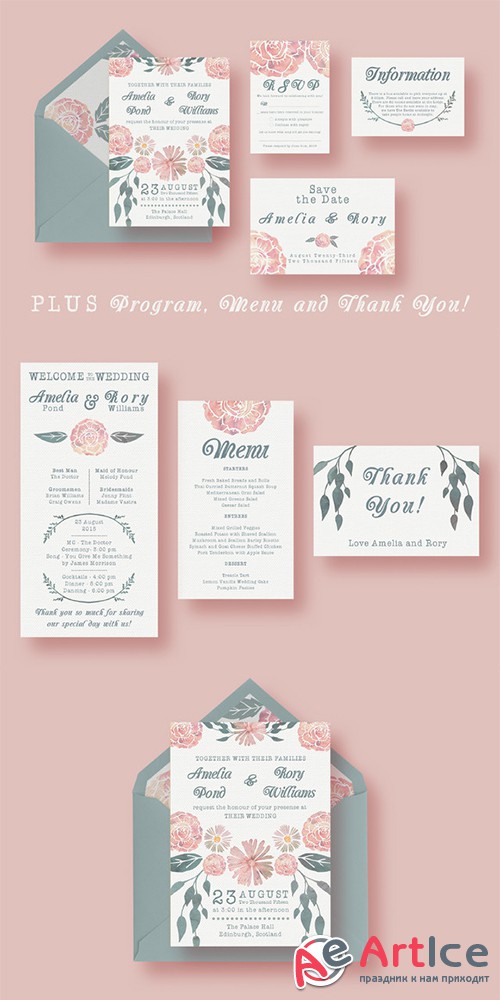 Watercolour Wedding Suite - Creativemarket 273709