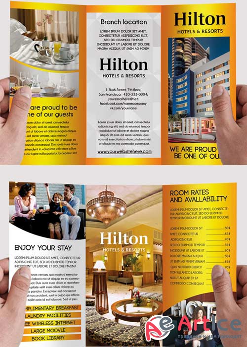 Hotel and Motel PSD Tri-Fold PSD Brochure Template