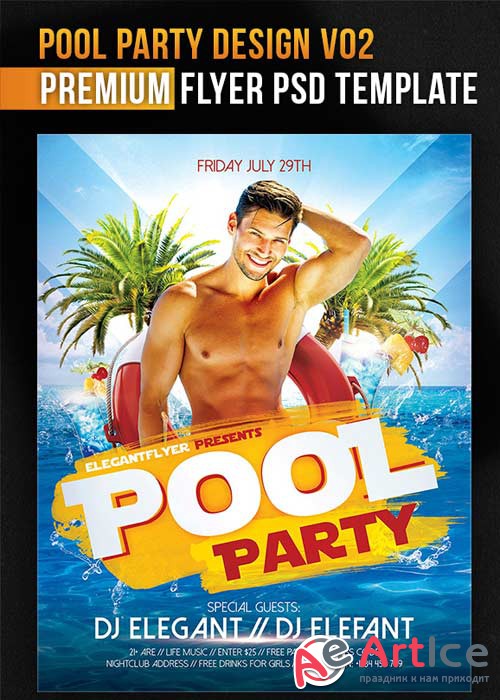 Pool Party Design V02 Flyer PSD Template + Facebook Cover