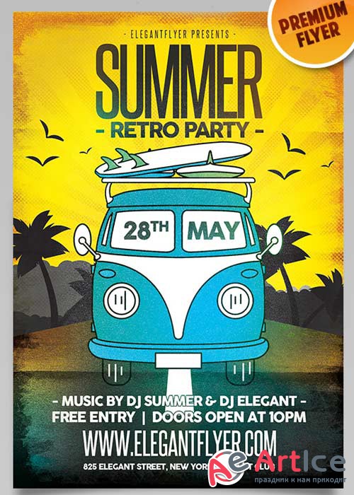 Summer Retro Party V1 Flyer PSD Template + Facebook Cover