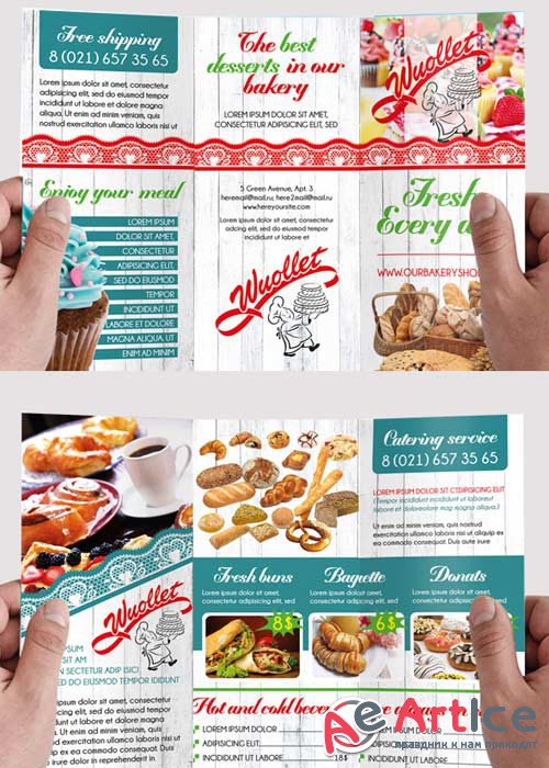 Bakery and Cupcake  Premium Tri-Fold PSD Brochure Template