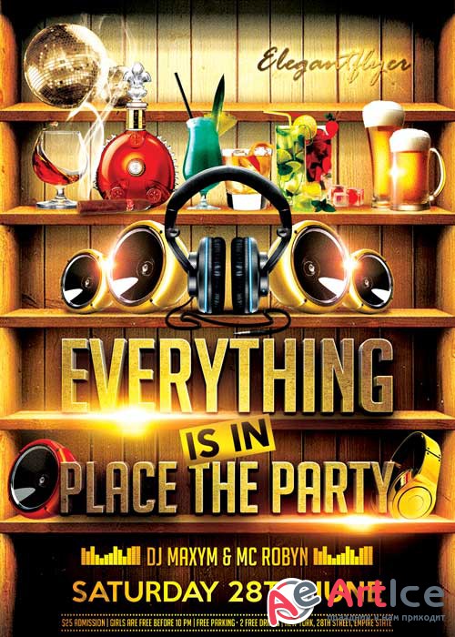 Everything is in Place the Party Flyer PSD Template + Facebook Cover