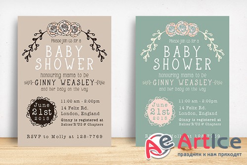 Baby Shower Invitation - Creativemarket 222396