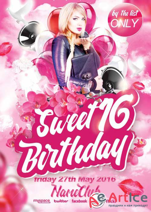Sweet 16 Birthday PSD Flyer Template