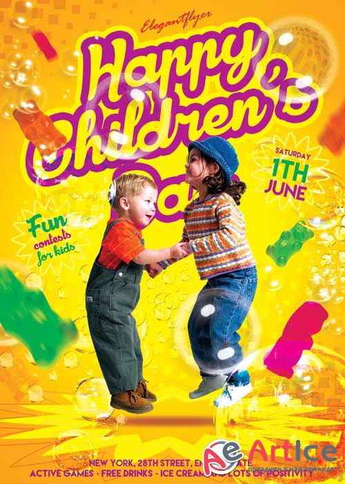 Happy Childrens Day V3 Flyer PSD Template + Facebook Cover