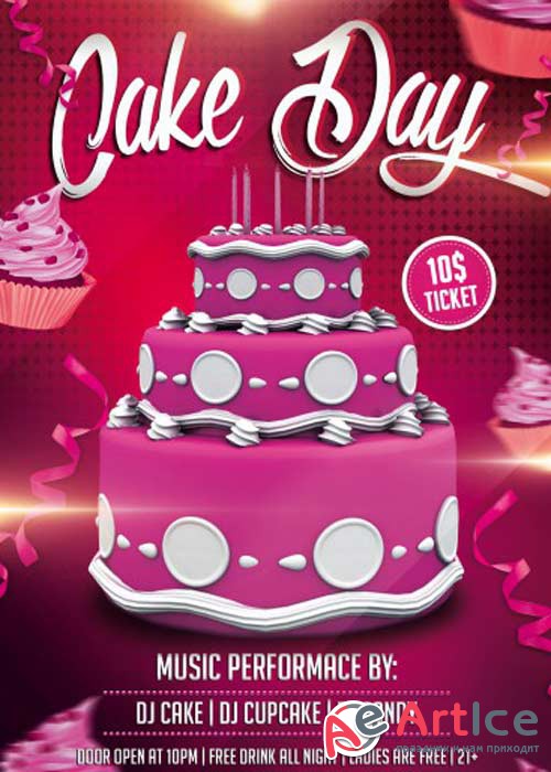 Cake Day party PSD Flyer Template with Facebook Cover