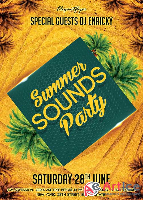 Summer Sounds Party V1 Flyer PSD Template + Facebook Cover