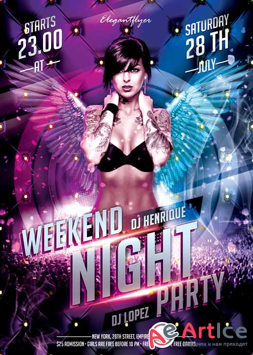 Weekend Night Party Flyer PSD Template + Facebook Cover