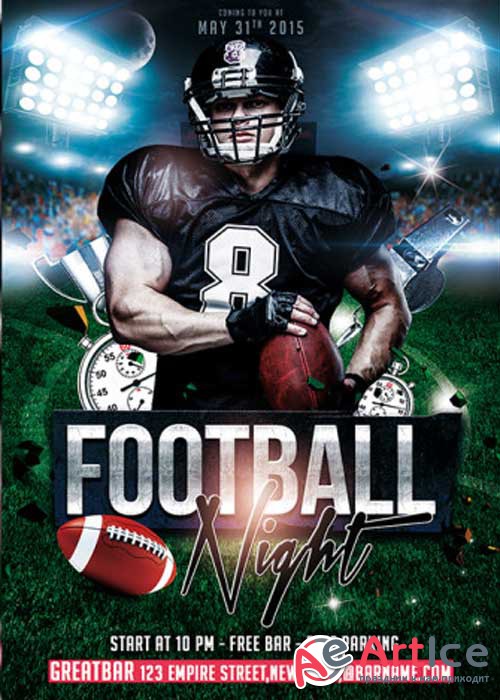 Football Night V8 Club and Party Flyer PSD Template
