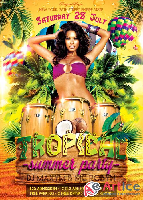 Tropical Summer Party V1 Flyer PSD Template + Facebook Cover
