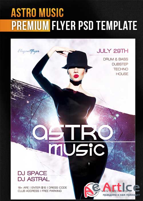 Astro Music Flyer PSD Template + Facebook Cover