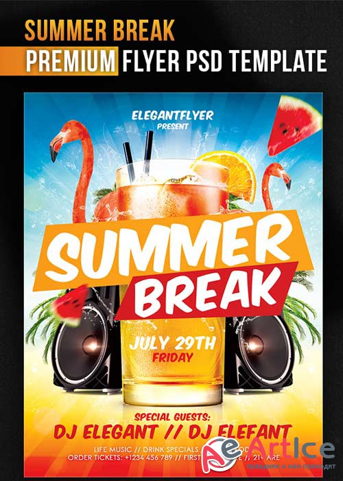 Summer Break V1 Flyer PSD Template + Facebook Cover