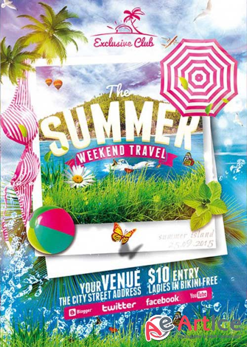 The Summer Weekend Travel V6 Premium Flyer Template + Facebook Cover